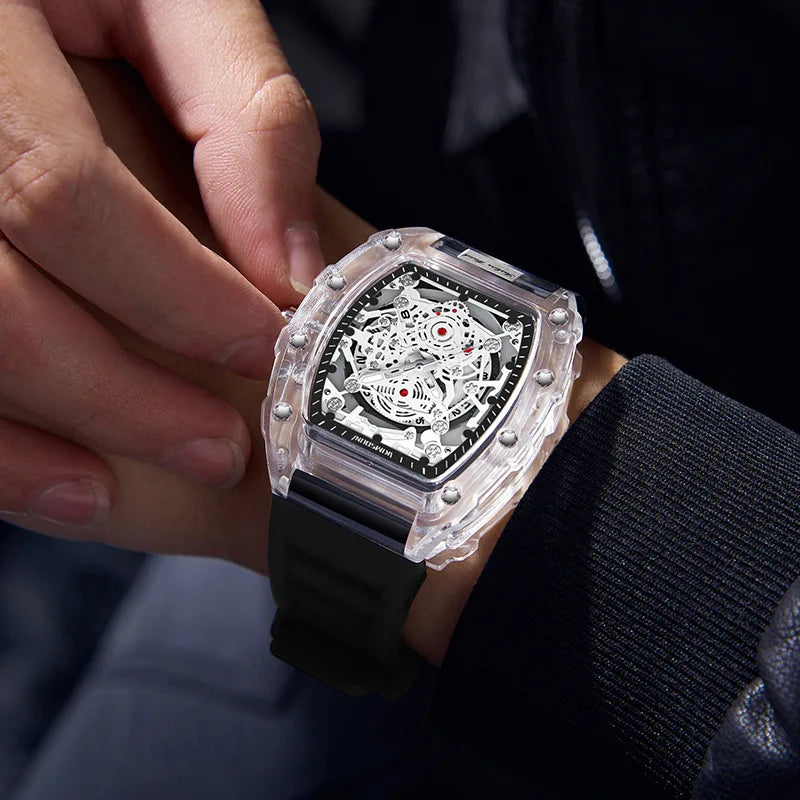 UTHAI BK134 Montre à quartz transparente personnalisée en baril creux décontracté mode sports calendrier étanche
