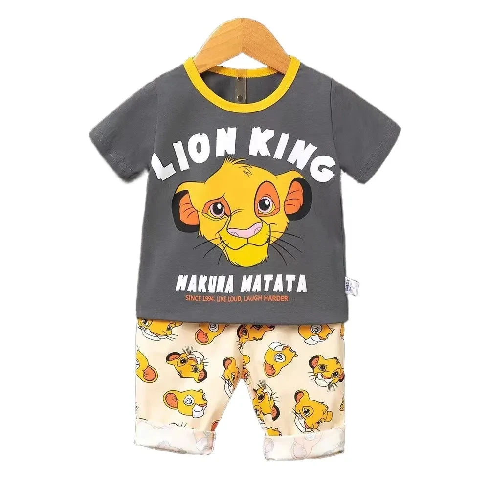 Dessin animé d’été T-shirt Shorts Enfants Ensemble Coton Tees Pantalons Loisirs Garçons et Filles Bébés Vêtements Casual 2pcs