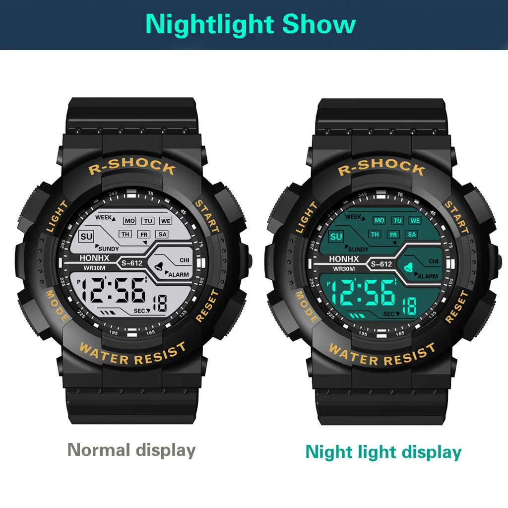 Montre Homme Multifonction Grand écran LED Électronique Étanche Lumineux Militaire Numérique Montres-Bracelets Reloj Hombre
