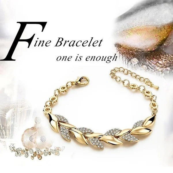 Bracelet de feuille tressée d’amour Bracelet de mariage en cristal de charme pour femmes Anniversaire Saint-Valentin Cadeau Bijoux Pulseras Mujer