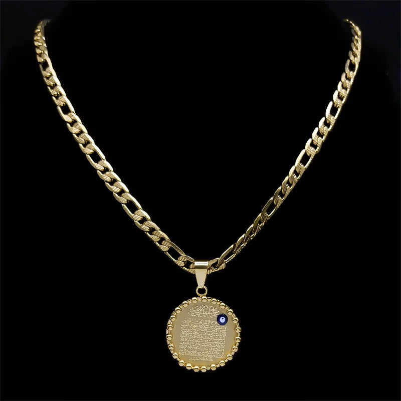 Islamique Musulman Arabe Coran Turc Evil Eyes Collier pour Hommes Acier Inoxydable Couleur Or Allah Colliers Ronds Bijoux N3227S05