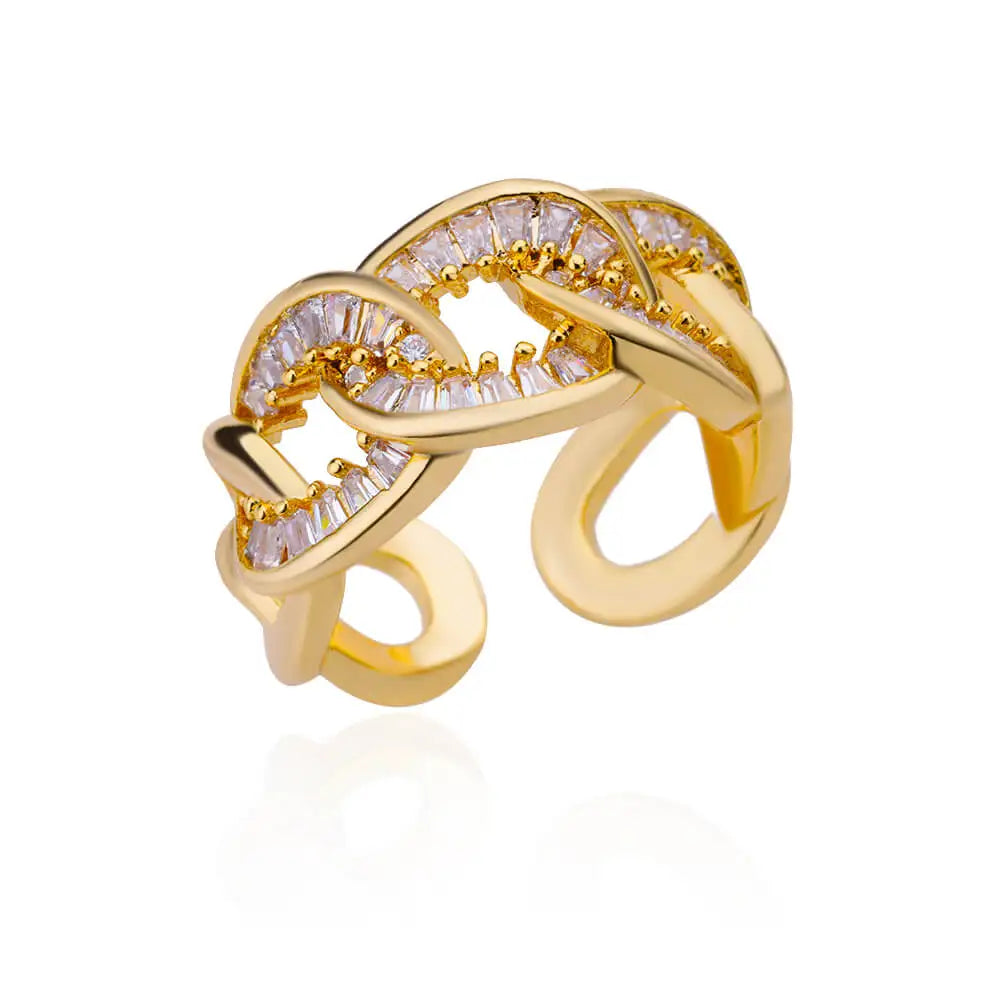 Zircon Double Layer Open Rings For Women Gold Color Adjustable Stainless Steel Ring Wedding Aesthetic Jewelry Gift Bijoux Femme
