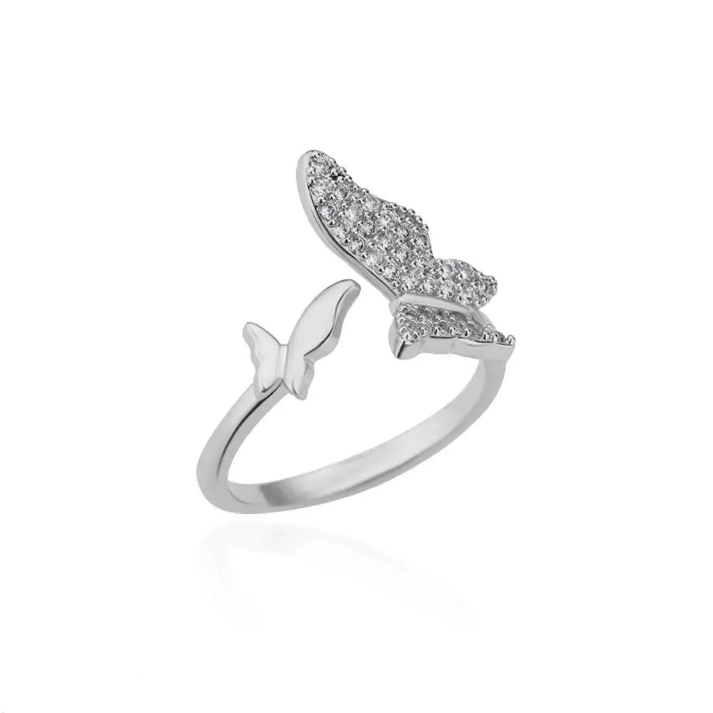 Zircon Double Layer Open Rings For Women Gold Color Adjustable Stainless Steel Ring Wedding Aesthetic Jewelry Gift Bijoux Femme