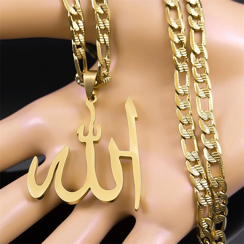Collier pendentif arabe Allah Dieu pour hommes Femmes Acier inoxydable Plaqué or Musulman Amulette islamique Colliers Bijoux N3238S05