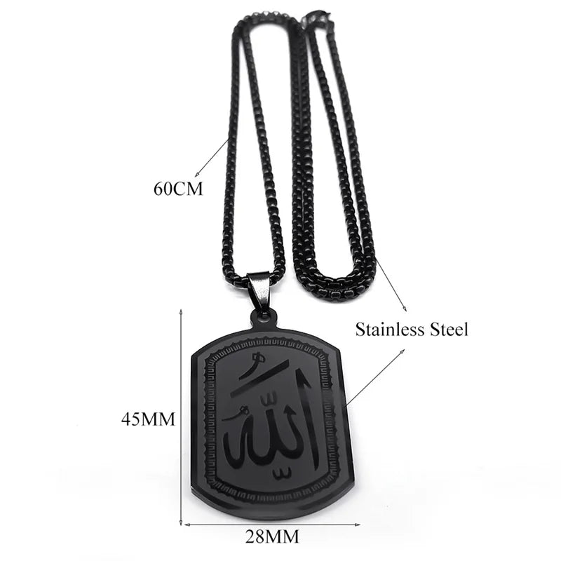 Islamique Arabe Allah Bénédiction Dieu Pendentif Colliers pour Hommes/Femmes Acier Inoxydable Couleur Noire Arabe Islam Chaîne Collier Bijoux