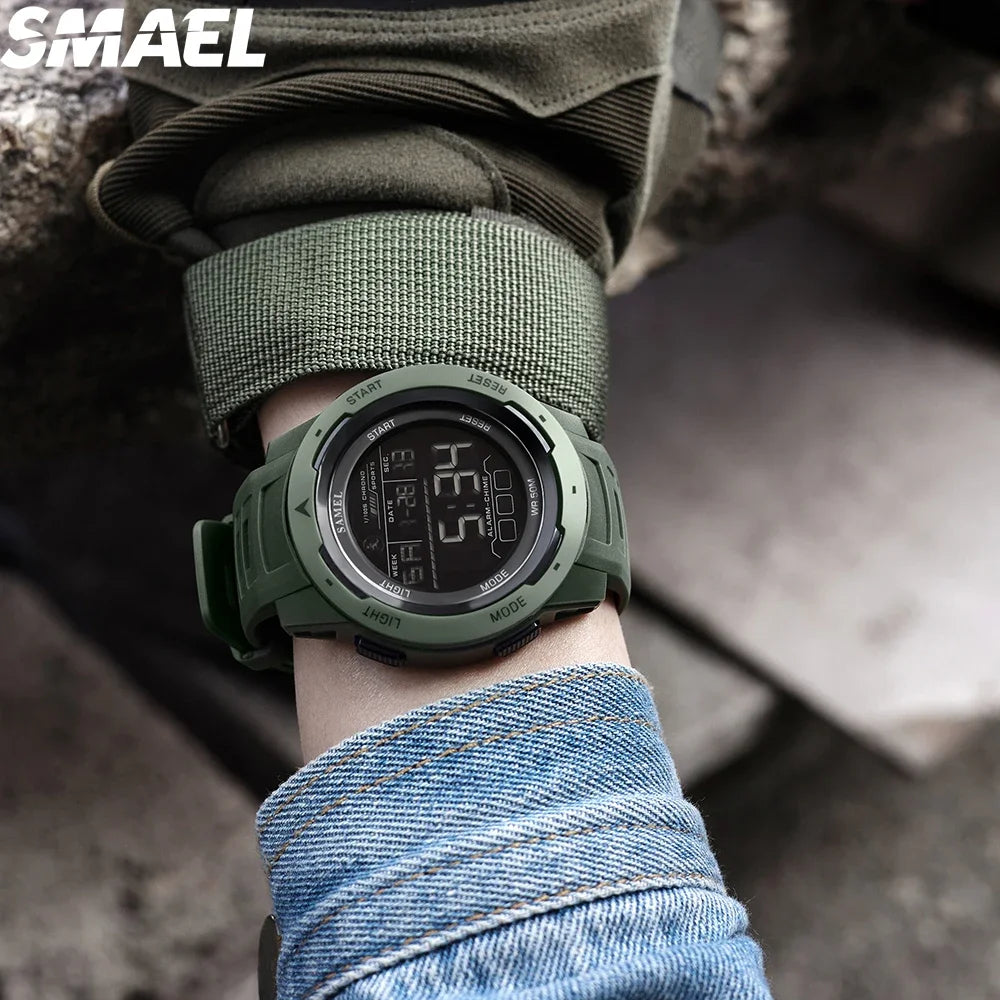 SMAEL 8105 Montre pour hommes Montres numériques Sports LED Montres-bracelets pour hommes 50m Montre étanche Chronomètre à lumière numérique