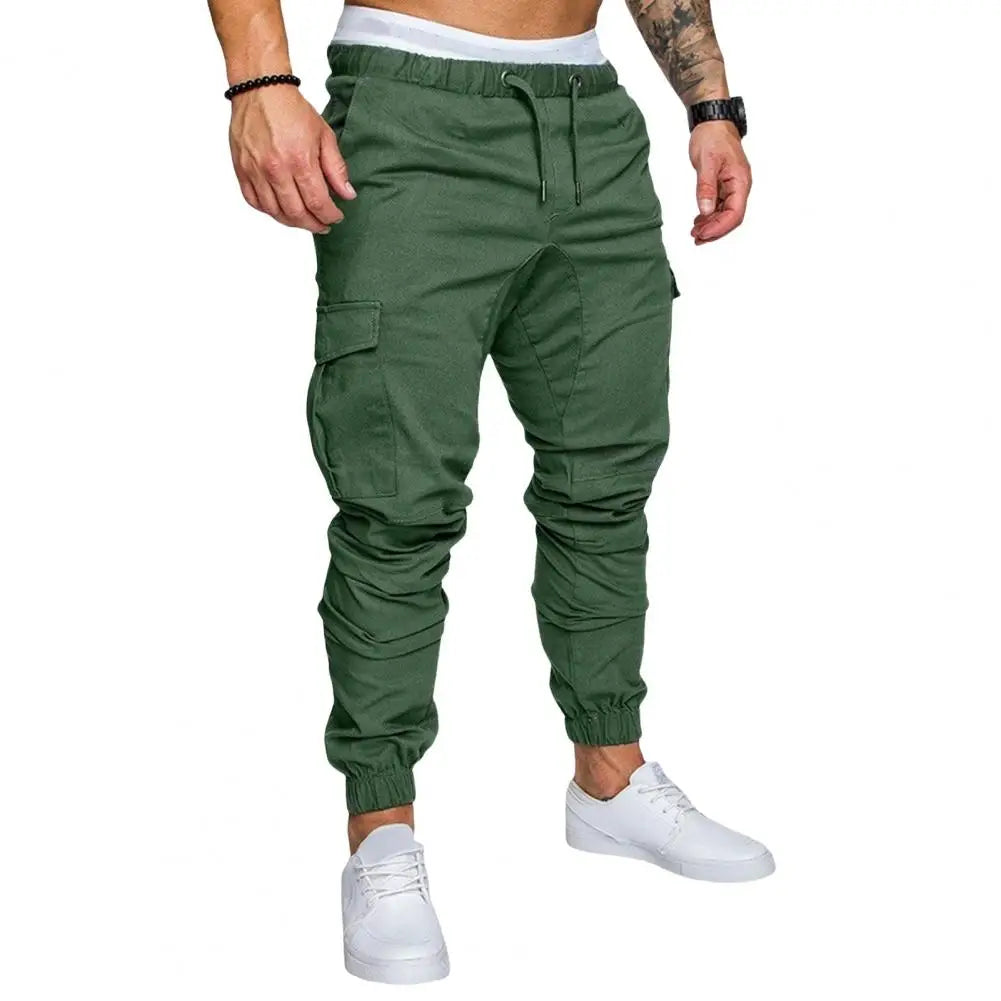 Pantalon en coton pour hommes Pantalon cargo à bande de cheville pour hommes avec cordon de serrage à la taille Poches multiples pour l’entraînement en salle de sport en plein air pour le confort
