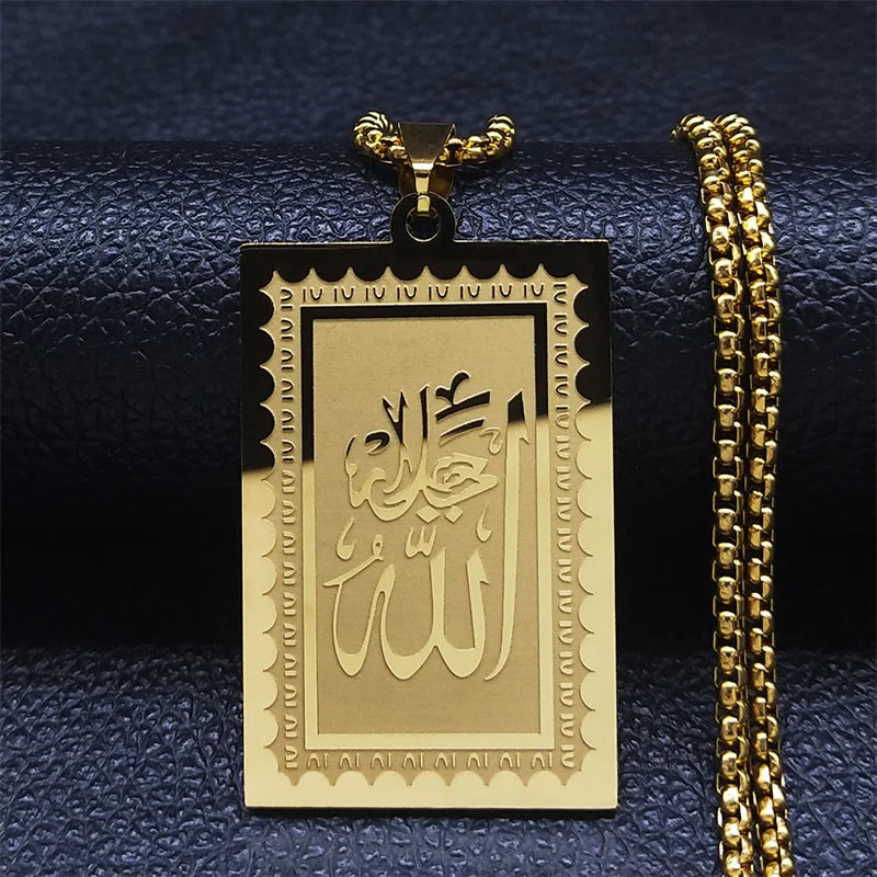 Acier inoxydable Musulman Islamique Coran Allah Chaîne Colliers Or Couleur Géométrie Pendentifs Colliers Bijoux colliers N2280S02