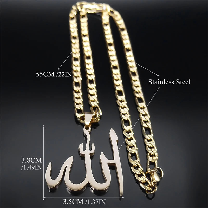 Collier pendentif arabe Allah Dieu pour hommes Femmes Acier inoxydable Plaqué or Musulman Amulette islamique Colliers Bijoux N3238S05
