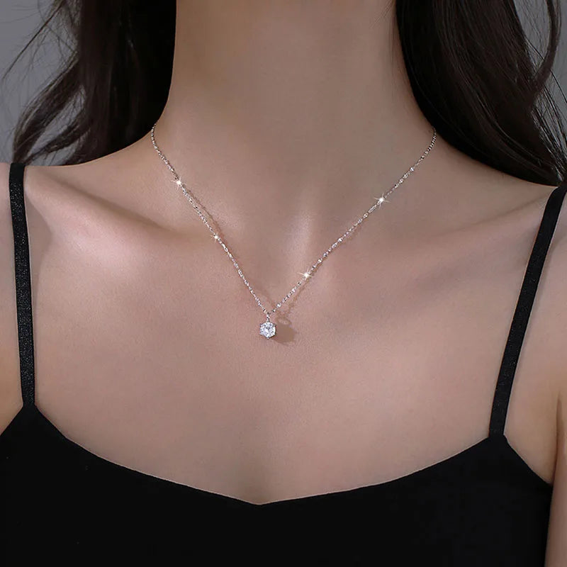Collier plaqué en argent sterling 925 chaud Chaîne de clavicule de zircon AAA étincelante simple polyvalente pour femmes bijoux de mariage en gros