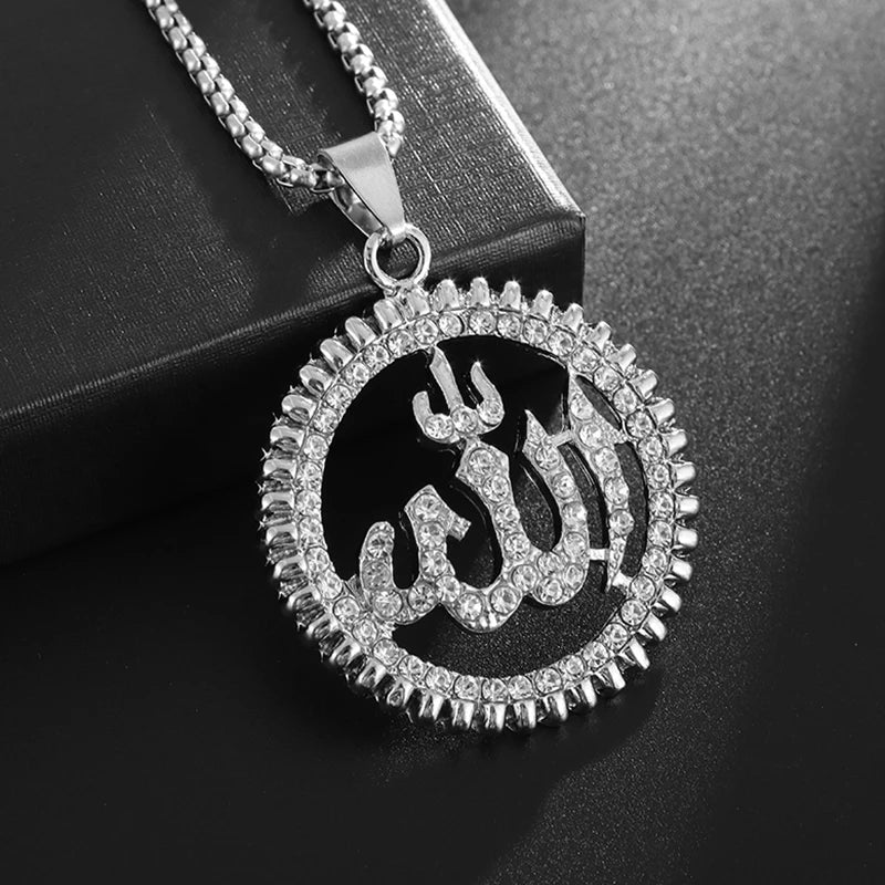 Collier islamique en acier inoxydable pour hommes Mode exquise Allah Tag Pendentif rectangulaire Collier Amulette Cadeau musulman