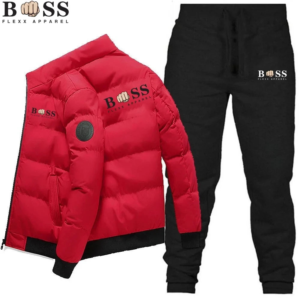 2024 Mode Hiver Coréen BSS FLEXX APPAREL Mode Homme Chaud Nouveau Coupe-vent Haute Qualité Polyester Fermeture Éclair Veste et Pantalon 2-p