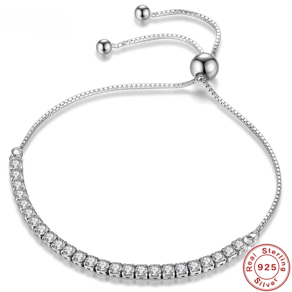 Bracelet en argent sterling 925 Amour élégant Zircon Tennis Chaîne en cristal pour femmes