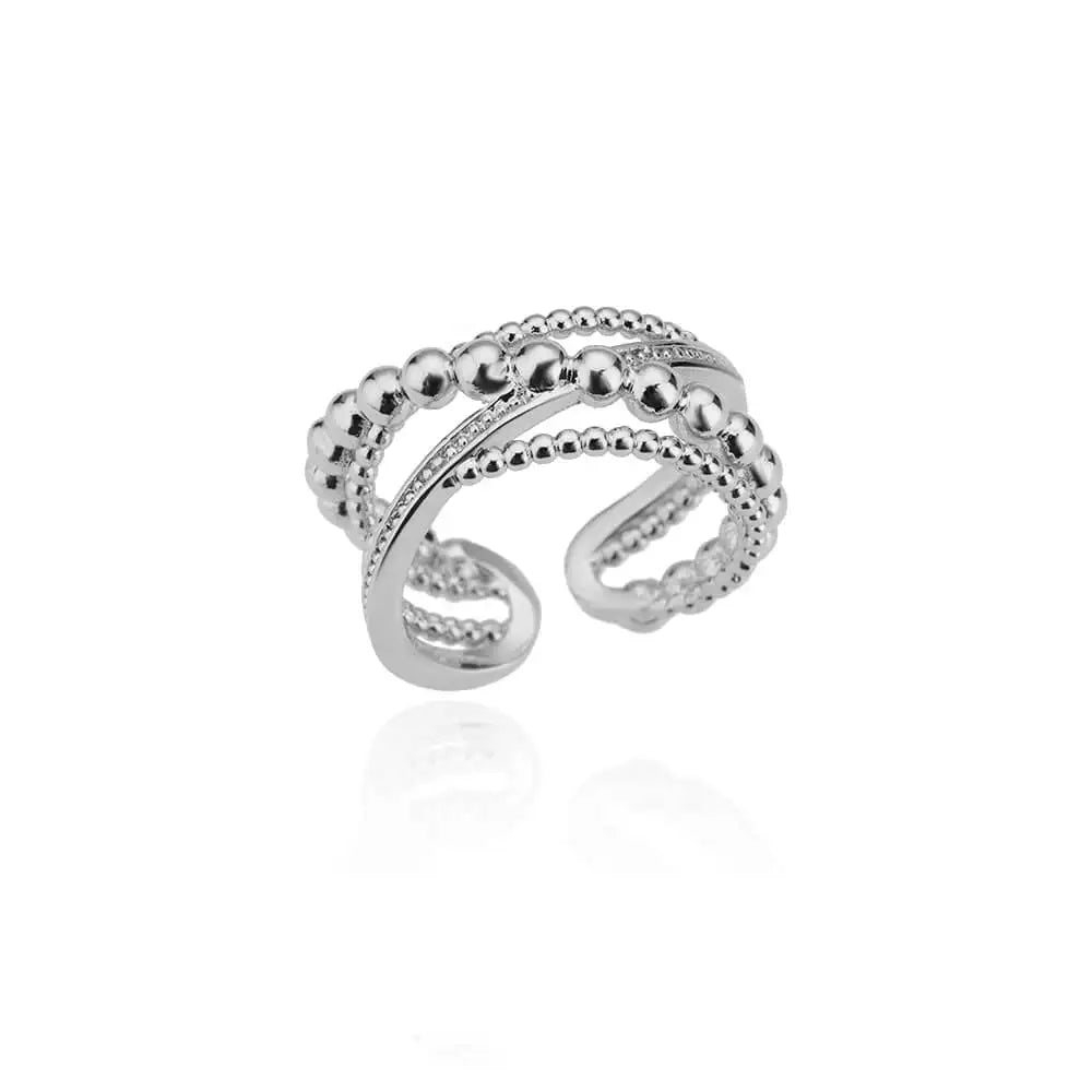 Zircon Double Layer Open Rings For Women Gold Color Adjustable Stainless Steel Ring Wedding Aesthetic Jewelry Gift Bijoux Femme