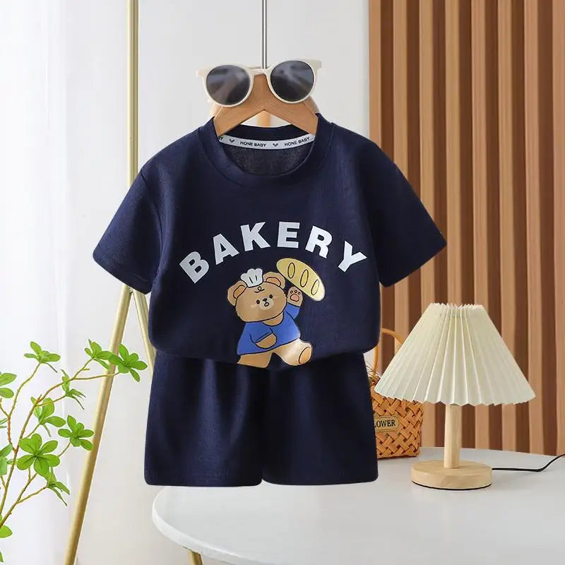 Nouveau Ensemble Disney Baby Kids Vêtements Set Mickey Mouse Print T-shirt+short Deux Pièces Mode Enfants Fille Garçon Survêtement 100% Coton