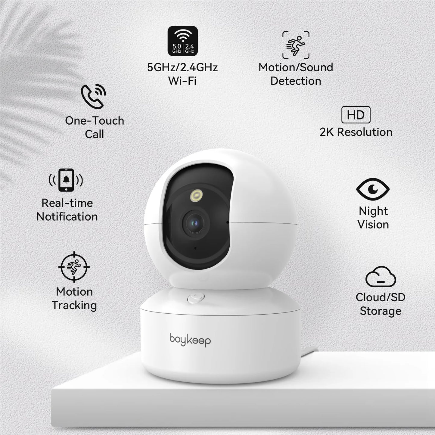 BoyKeep 3MP 5G/2.4GHz WiFi Sécurité intérieure IP Caméra de moniteur pour bébé intelligente Suivi automatique 24/7 Caméra de vidéosurveillance