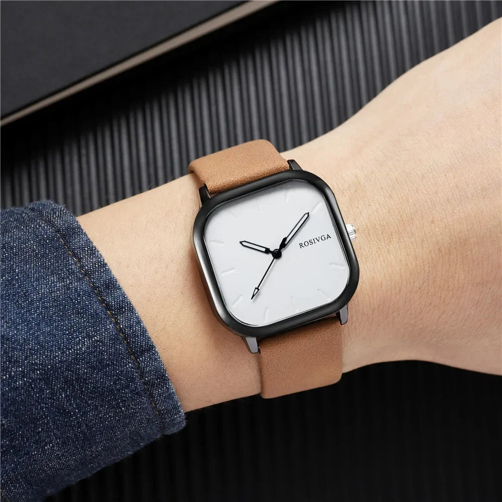 Montre de mode Simple cadran carré PU cuir Quartz Hommes Montre d’affaires Montre-bracelet Horloge Montre Homme