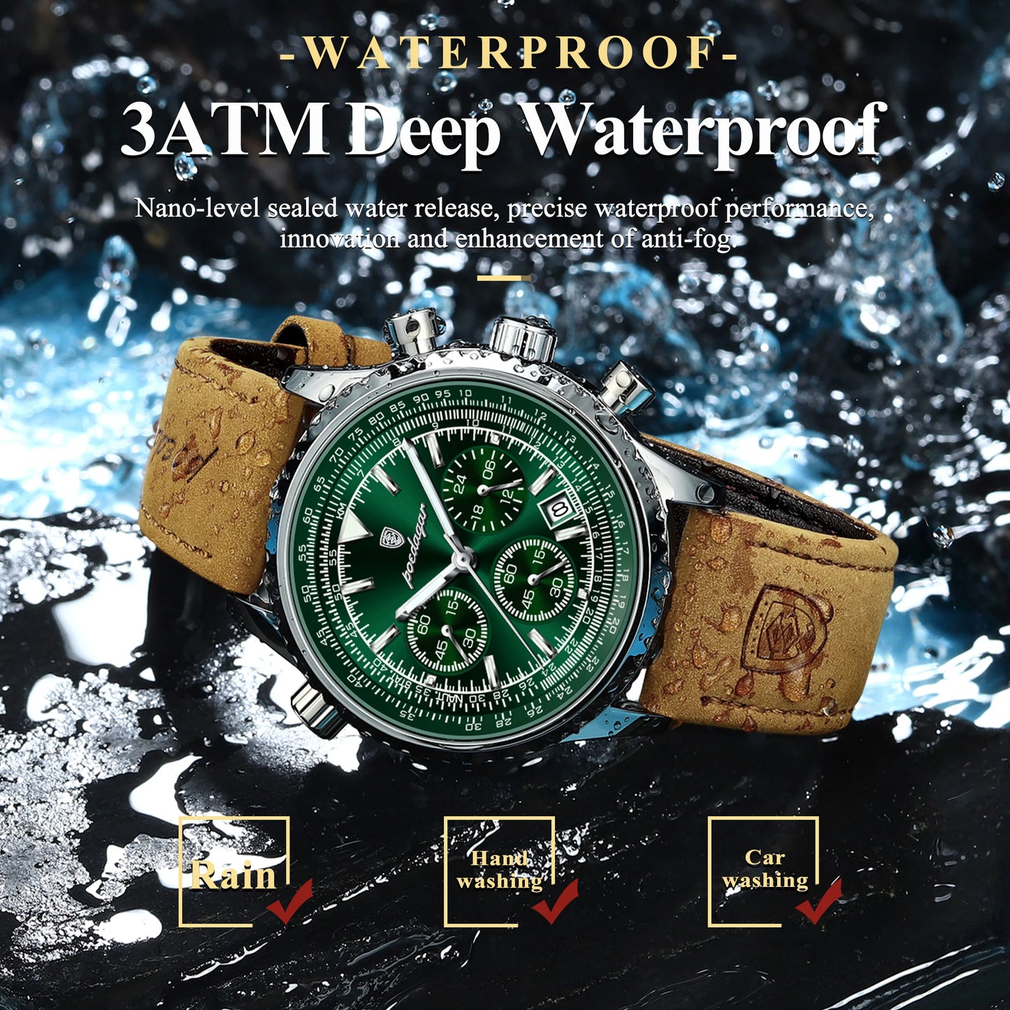 POEDAGAR Montre de luxe pour homme Quartz Étanche Lumineux Date Chronographe Cuir Hommes Montre-Bracelet Militaire Sports Hommes Montres Reloj