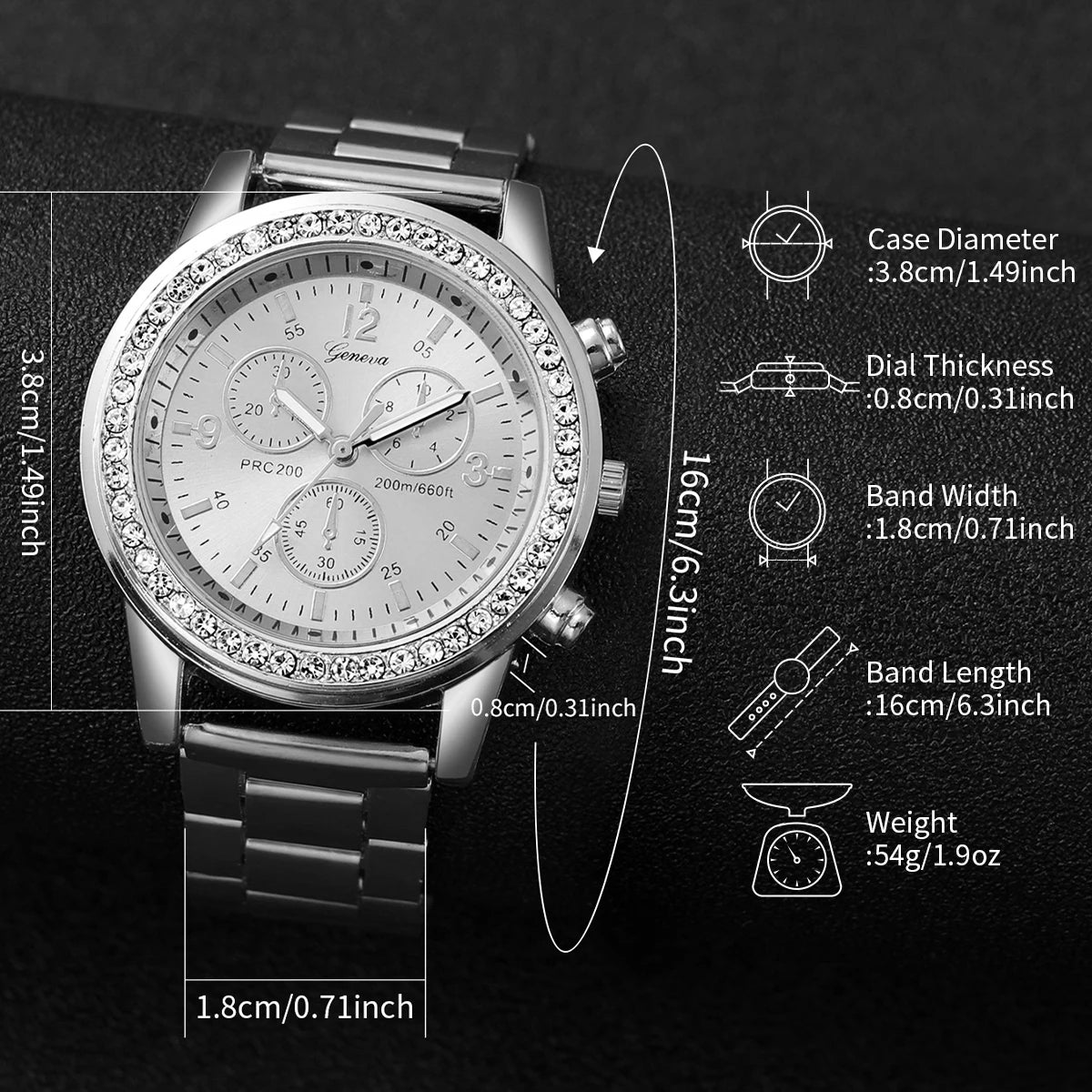 Montre à quartz en acier inoxydable de couleur argent pour femmes et ensemble de bijoux en perles d’argent