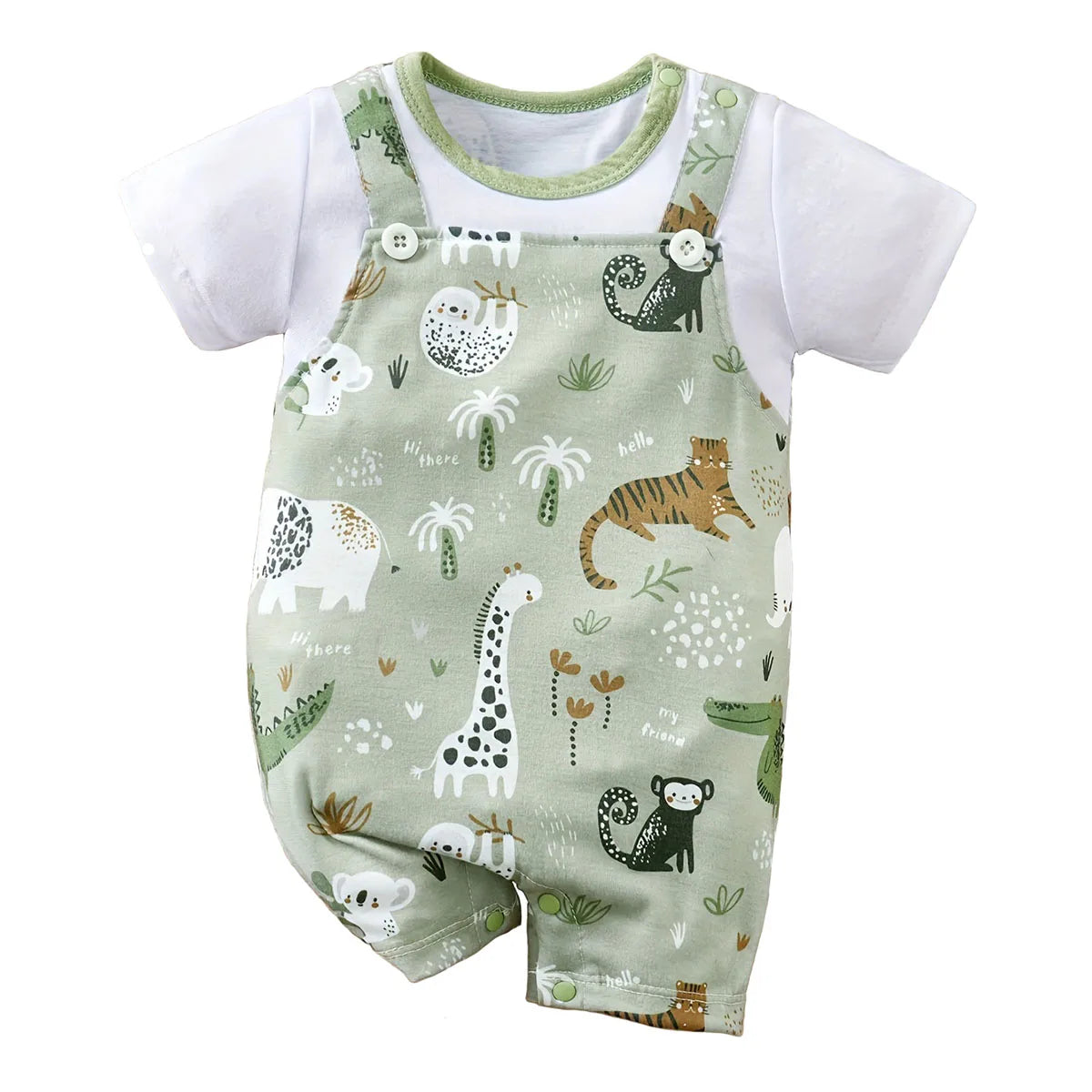 IURNXB Adorable Baby Zoo Animal Print Romper pour garçon Nouveau-né Faux Body deux pièces avec manches courtes Vêtements de jeu décontractés