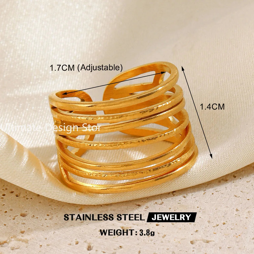 Bague cœur en acier inoxydable de couleur or Bague creuse en métal pour femmes Bijoux étanches Cadeau de petite amie Bijoux Femme Anillos