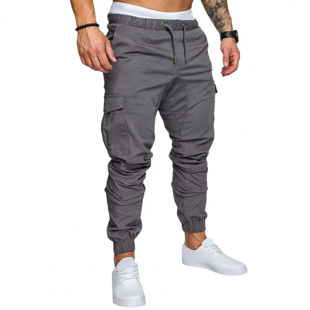 Pantalon en coton pour hommes Pantalon cargo à bande de cheville pour hommes avec cordon de serrage à la taille Poches multiples pour l’entraînement en salle de sport en plein air pour le confort