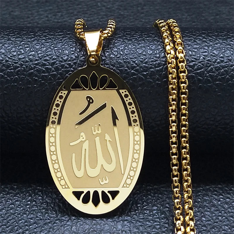 Journal islamique musulman Allah Chaîne de collier en acier inoxydable pour hommes Femmes Arabe Or Couleur Islam Bijoux collier homme N1208
