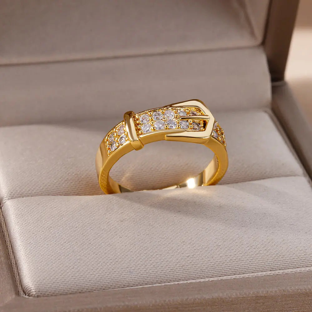 Anneaux de ceinture en acier inoxydable pour femmes Zircon Ceinture réglable Bague de doigt Femme Géométrique Mariage Esthétique Jewerly Cadeau
