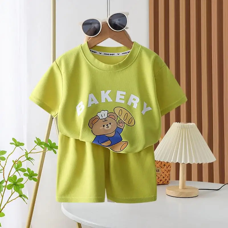 Nouveau Ensemble Disney Baby Kids Vêtements Set Mickey Mouse Print T-shirt+short Deux Pièces Mode Enfants Fille Garçon Survêtement 100% Coton