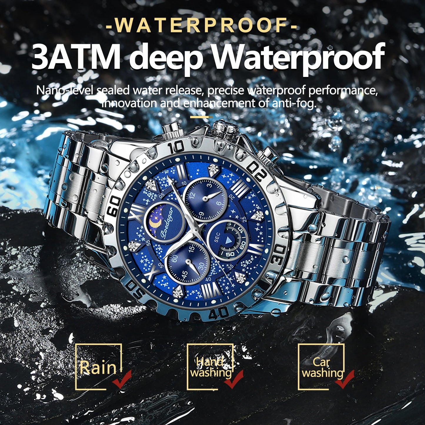 POEDAGAR Montre de luxe pour homme Quartz Sports étanche Lumineux en acier inoxydable Chronographe Hommes Montres Horloge Reloj Reloj