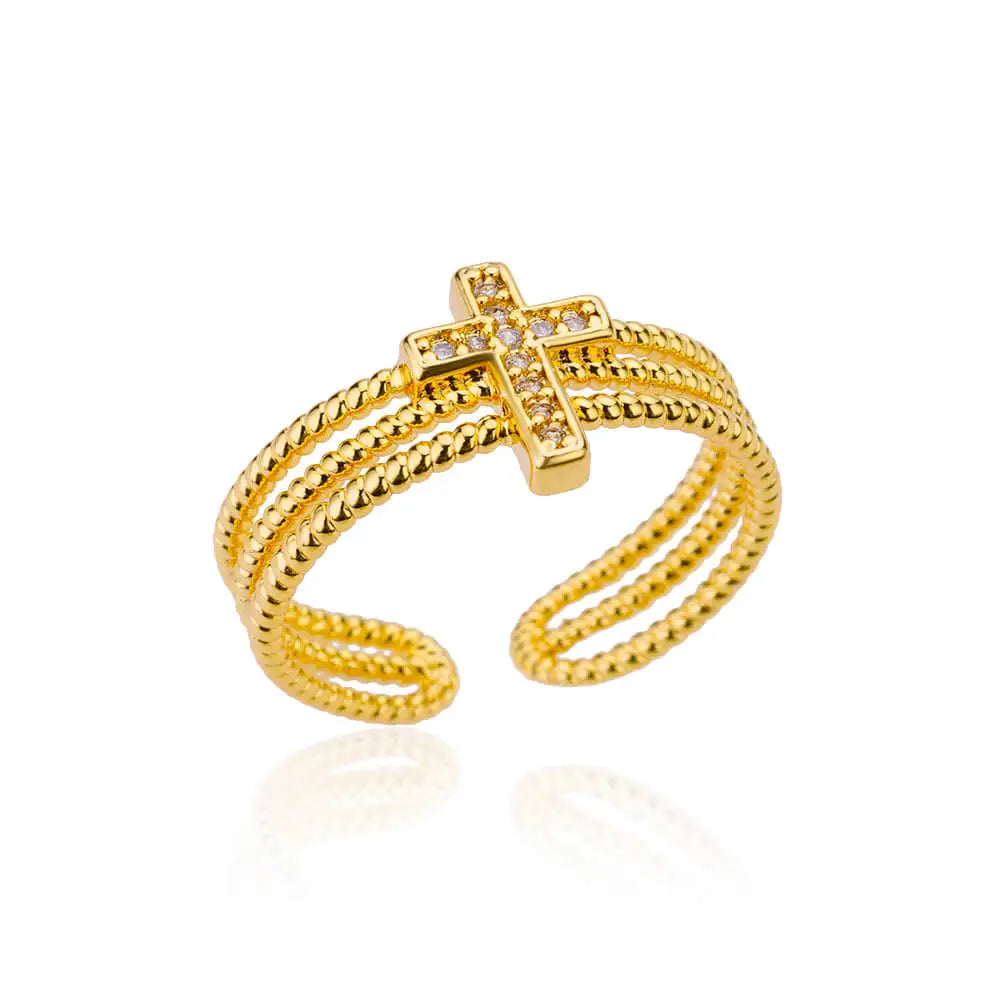 Zircon Double Layer Open Rings For Women Gold Color Adjustable Stainless Steel Ring Wedding Aesthetic Jewelry Gift Bijoux Femme