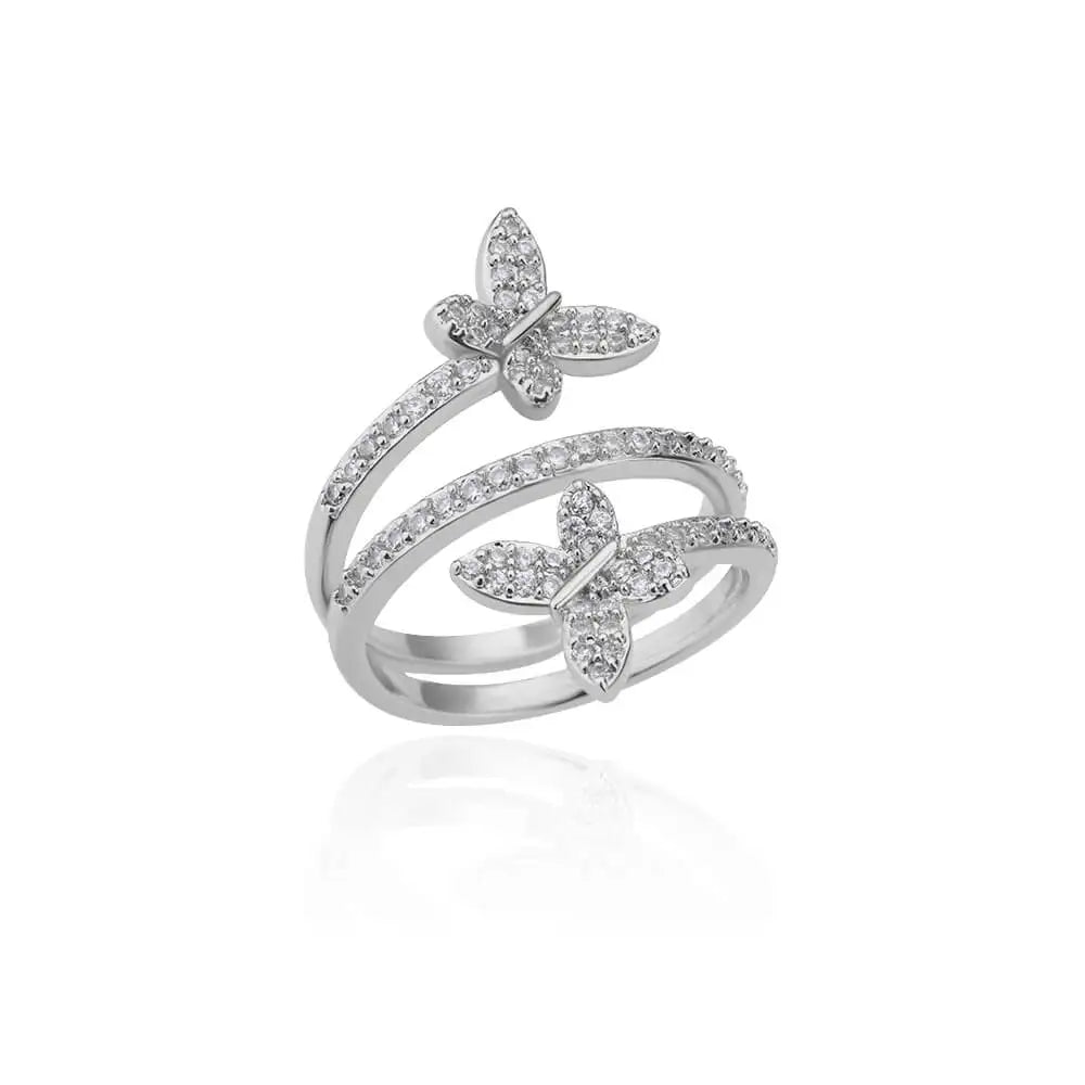 Zircon Double Layer Open Rings For Women Gold Color Adjustable Stainless Steel Ring Wedding Aesthetic Jewelry Gift Bijoux Femme