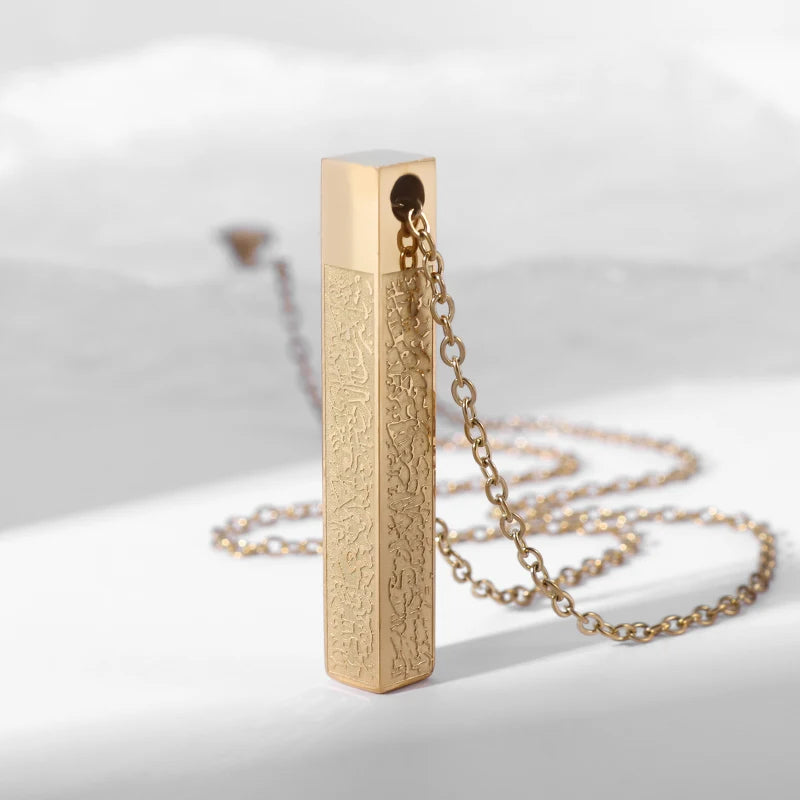 Collier islamique en acier inoxydable pour hommes Mode exquise Allah Tag Pendentif rectangulaire Collier Amulette Cadeau musulman