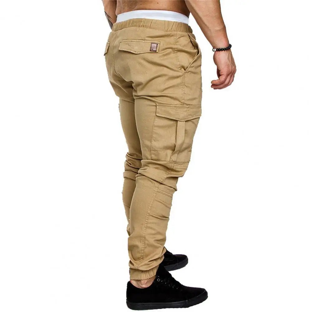 Pantalon en coton pour hommes Pantalon cargo à bande de cheville pour hommes avec cordon de serrage à la taille Poches multiples pour l’entraînement en salle de sport en plein air pour le confort