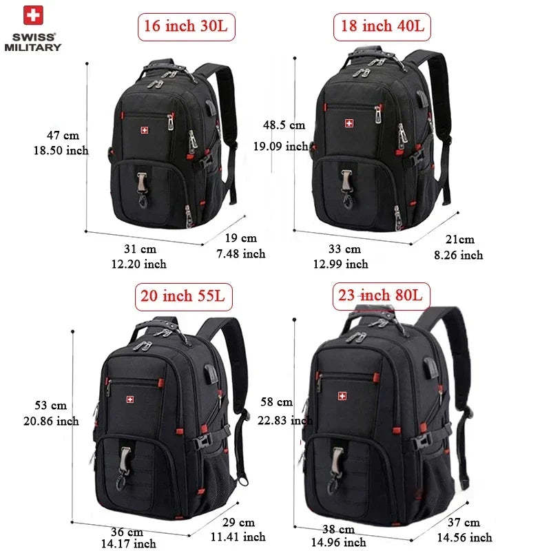SWISS 17 » Sac à dos pour ordinateur portable Port de charge USB étanche Sac à dos multifonctionnel de style suisse Sac d’école Mochila Sac de voyage de randonnée