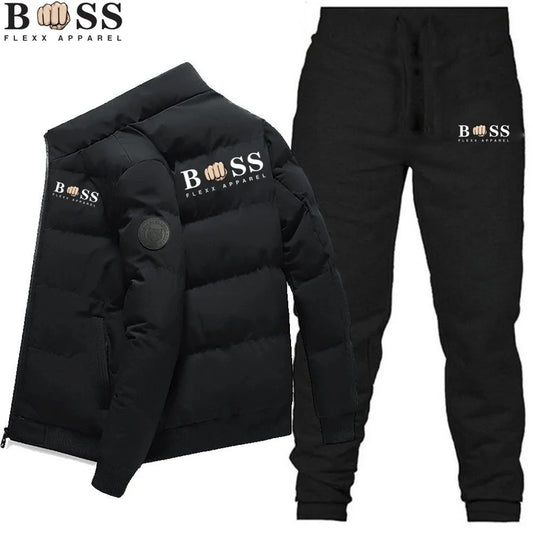 2024 Mode Hiver Coréen BSS FLEXX APPAREL Mode Homme Chaud Nouveau Coupe-vent Haute Qualité Polyester Fermeture Éclair Veste et Pantalon 2-p