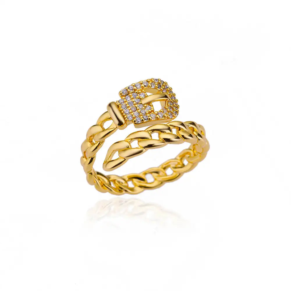 Zircon Double Layer Open Rings For Women Gold Color Adjustable Stainless Steel Ring Wedding Aesthetic Jewelry Gift Bijoux Femme