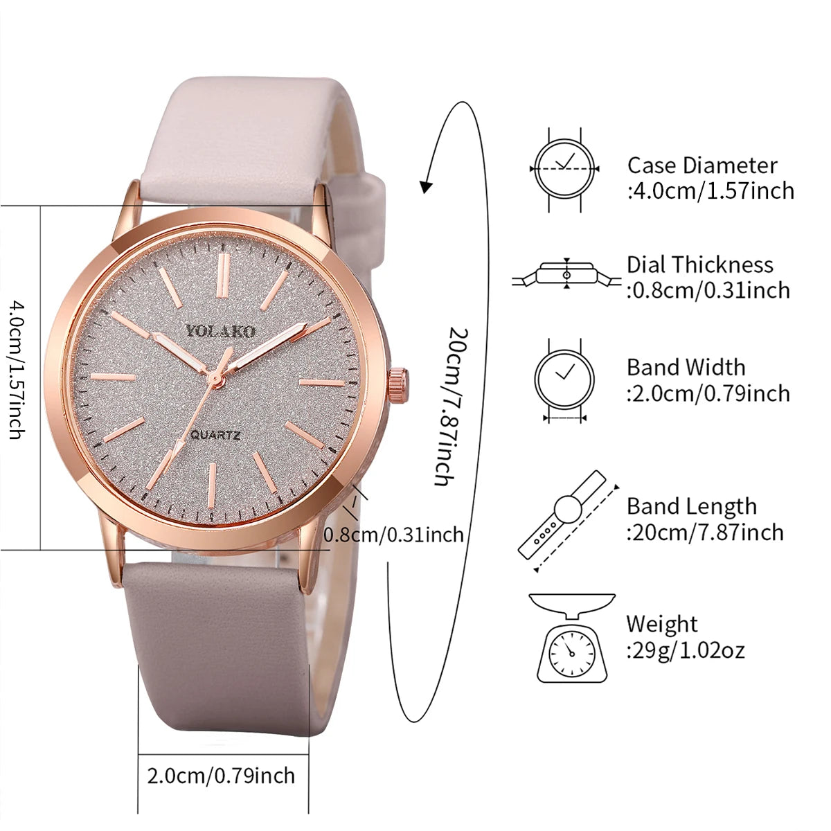 6pcs/set Montre à quartz à bracelet en cuir pour femmes et ensemble de bijoux de couleur or rose cœur amoureux