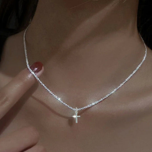 Populaire Collier de zircon croisé en argent sterling 925 Pendentif géométrique personnalisé Choker Cadeau de fête d’anniversaire Bijoux fins pour femmes