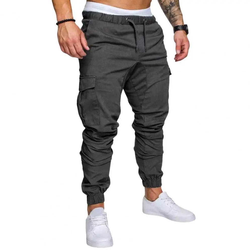 Pantalon en coton pour hommes Pantalon cargo à bande de cheville pour hommes avec cordon de serrage à la taille Poches multiples pour l’entraînement en salle de sport en plein air pour le confort
