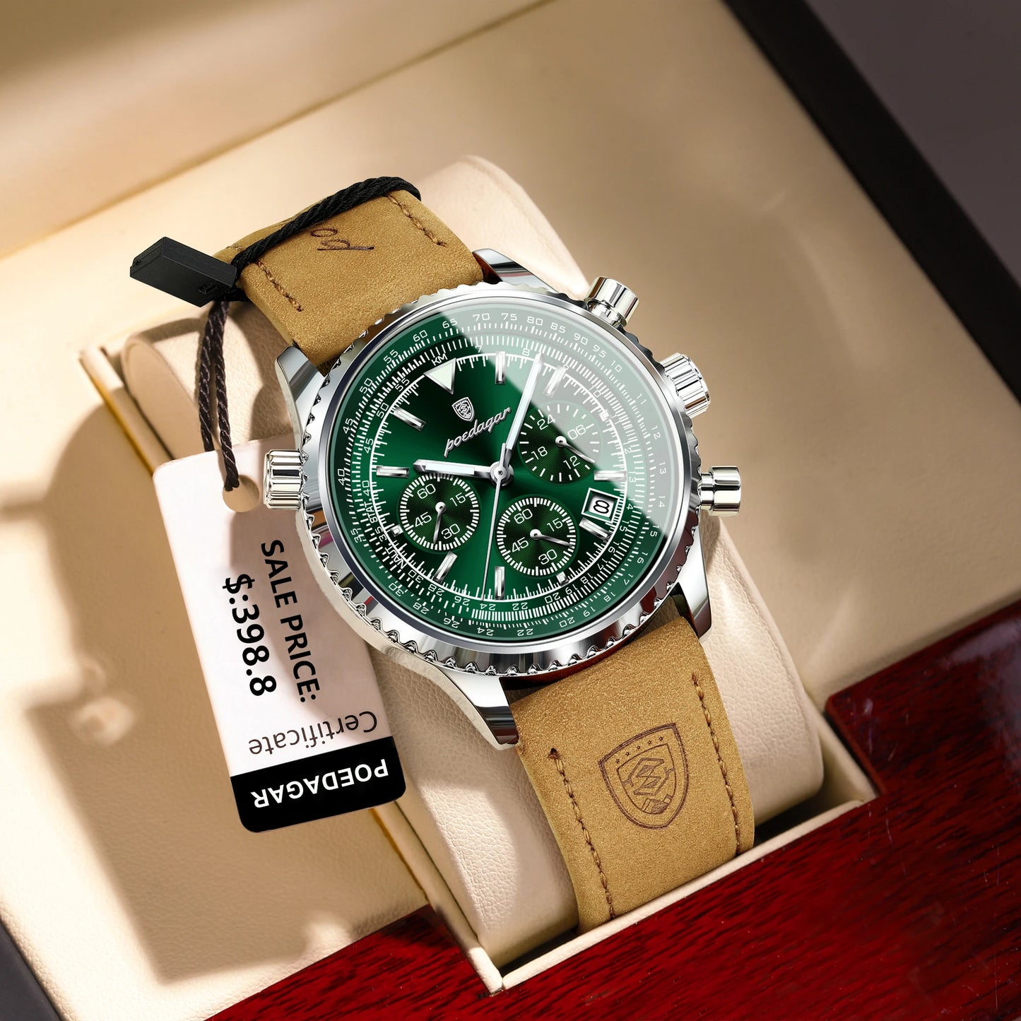 POEDAGAR Montre de luxe pour homme Quartz Étanche Lumineux Date Chronographe Cuir Hommes Montre-Bracelet Militaire Sports Hommes Montres Reloj