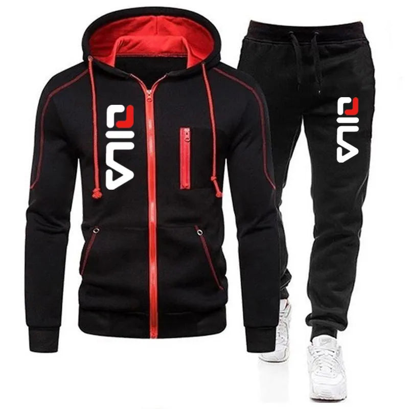 Nouvelle veste à fermeture éclair solide pour hommes Pull à capuche + Pantalon de survêtement Sports Casual Jogger Sportswear 2 pièces Homme Fleece Streetwear Ensembles