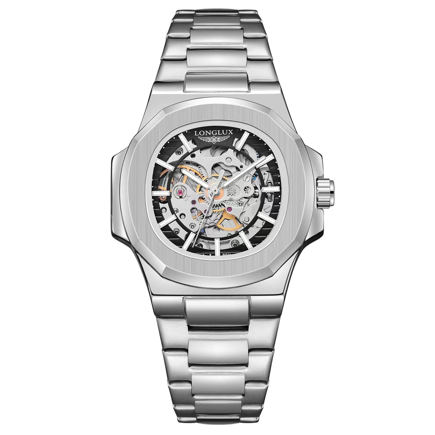 LONGLUX montre automatique pour homme luxe en gros montres-bracelets mécaniques squelette en acier inoxydable montre étanche