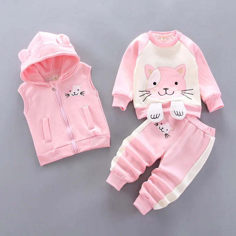 Automne Hiver Bébé Garçons Fille Vêtements Ensembles Épais Polaire Dessin Animé Ours Veste Gilet Pantalon 3Pcs Coton Sport Costume Tenues Chaudes