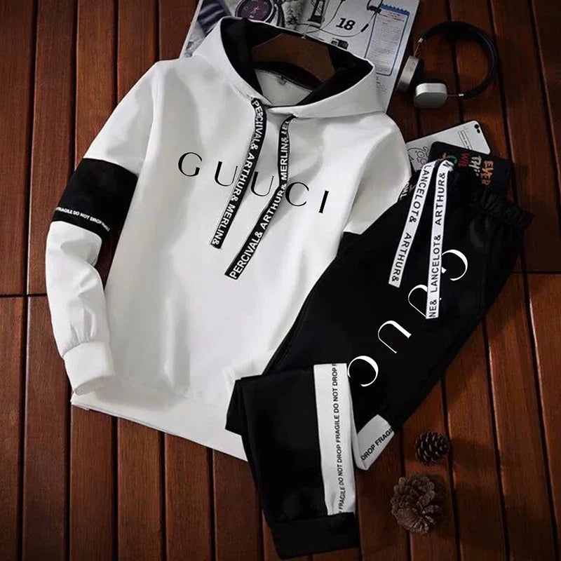 Survêtement pour homme Sweat-shirt à capuche de mode de haute qualité Pantalon de survêtement Casual Tendance Pull imprimé Classique Noir Blanc