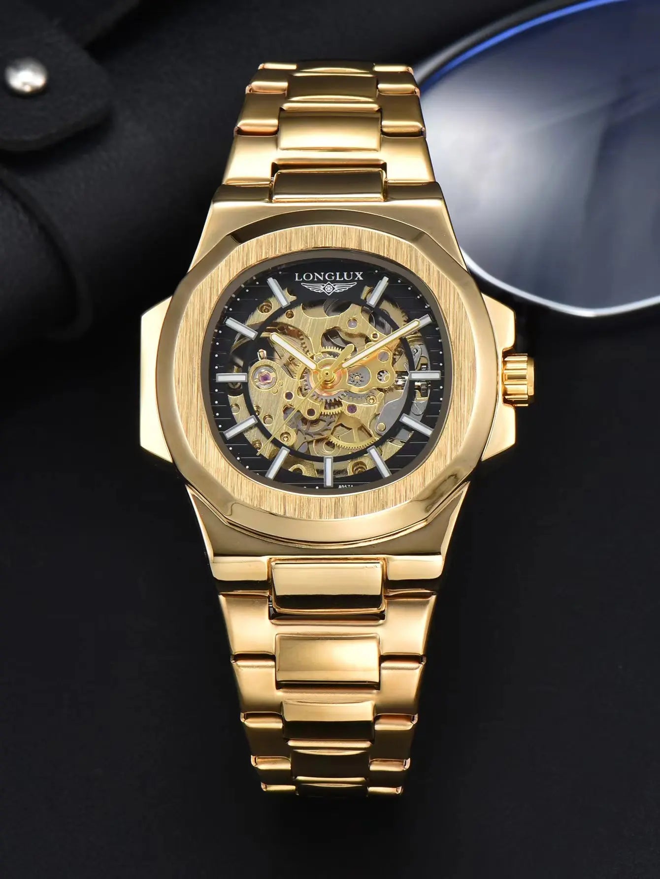 LONGLUX montre automatique pour homme luxe en gros montres-bracelets mécaniques squelette en acier inoxydable montre étanche
