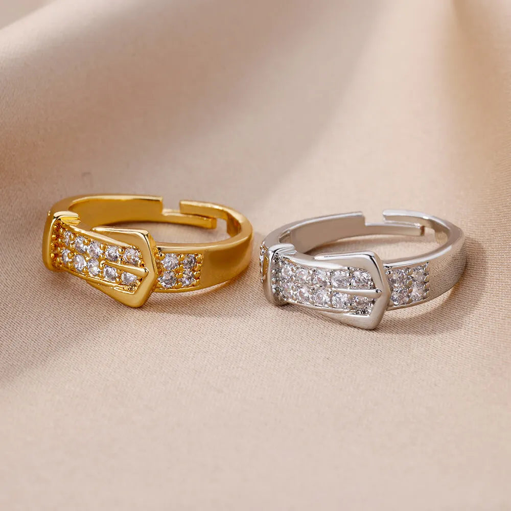 Anneaux de ceinture en acier inoxydable pour femmes Zircon Ceinture réglable Bague de doigt Femme Géométrique Mariage Esthétique Jewerly Cadeau