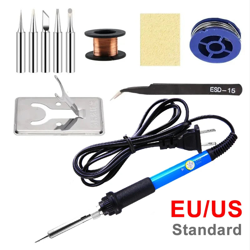 Fer à souder électrique à température réglable 220V/110V 60W Ensemble de fer à souder électrique Outil de réparation de soudure