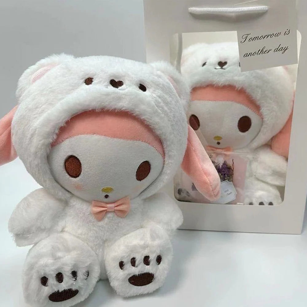 Kawaii Sanrio Peluches Jouet Hello Kitty Cinnamonroll Pochacco Kuromi Poupée en peluche Cos Ours Jouets mignons pour enfants