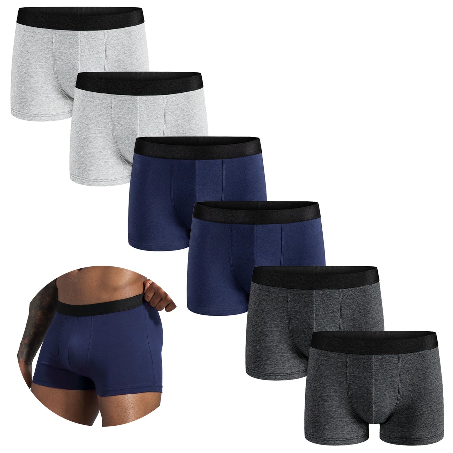 6pcs pack Black Boxer Shorts Hommes Sous-vêtements Doux Respirant Homme Sous-vêtements pour Hommes Homme Boxershorts Slips 2024 Culottes